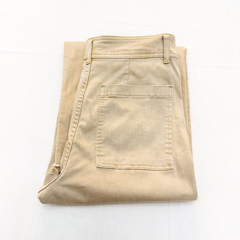 OAT NY Wide Leg High Rise Tan/Beige Denim jeans Frayed Hem Size 12 / 31